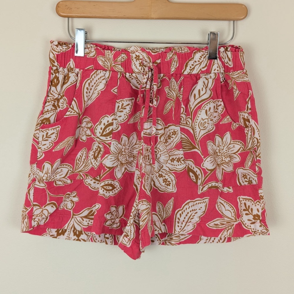 Every Floral Print Linen Blend Elastic Waistband Shorts